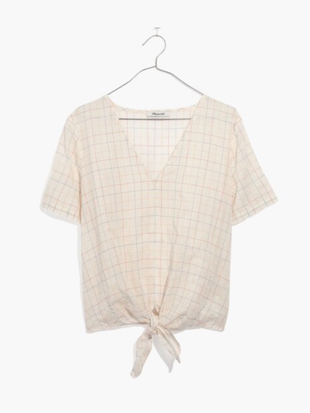 Madewell Novel Tie-Front Top in Rainbow Windowpane - M - *Small flaw*